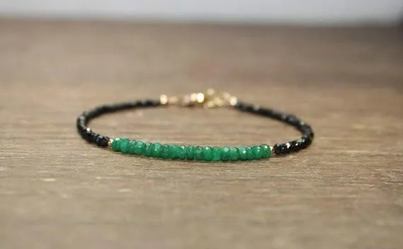 Emerald and Black Spinel Bracelet Emerald Jewelry Beaded Bracelet