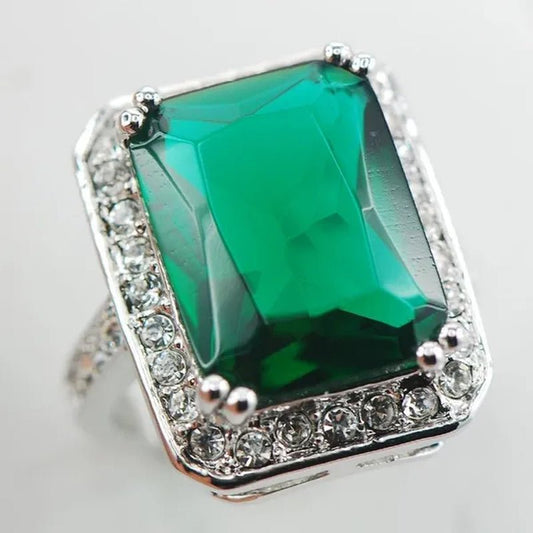 Emerald White Topaz 925 Sterling Silver Ring Size 7 8 9 10 11 F890 - WORLD TIME VISITS