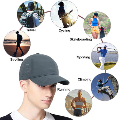 Enwokran Men Quick Dry Sport Baseball Cap, Athletic Fitted Cap Mesh Adjustable Plain Hat Running Trucker Hat for Women
