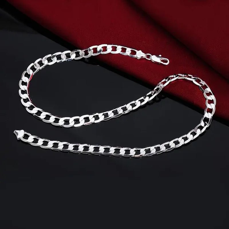 European and American Fashion 925 Sterling Silver Italian Curb Link Chain Necklace Bracelet 925 Silver High Quality Jewelry Sets for Women and Men