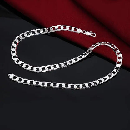 European and American Fashion 925 Sterling Silver Italian Curb Link Chain Necklace Bracelet 925 Silver High Quality Jewelry Sets for Women and Men