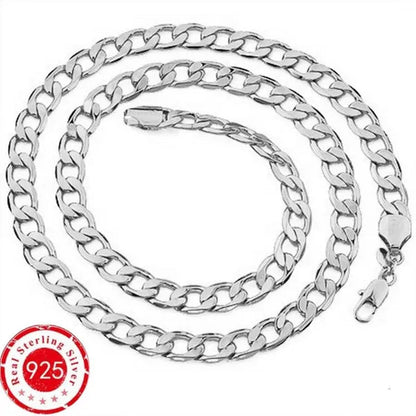 European and American Fashion 925 Sterling Silver Italian Curb Link Chain Necklace Bracelet 925 Silver High Quality Jewelry Sets for Women and Men - WORLD TIME VISITS