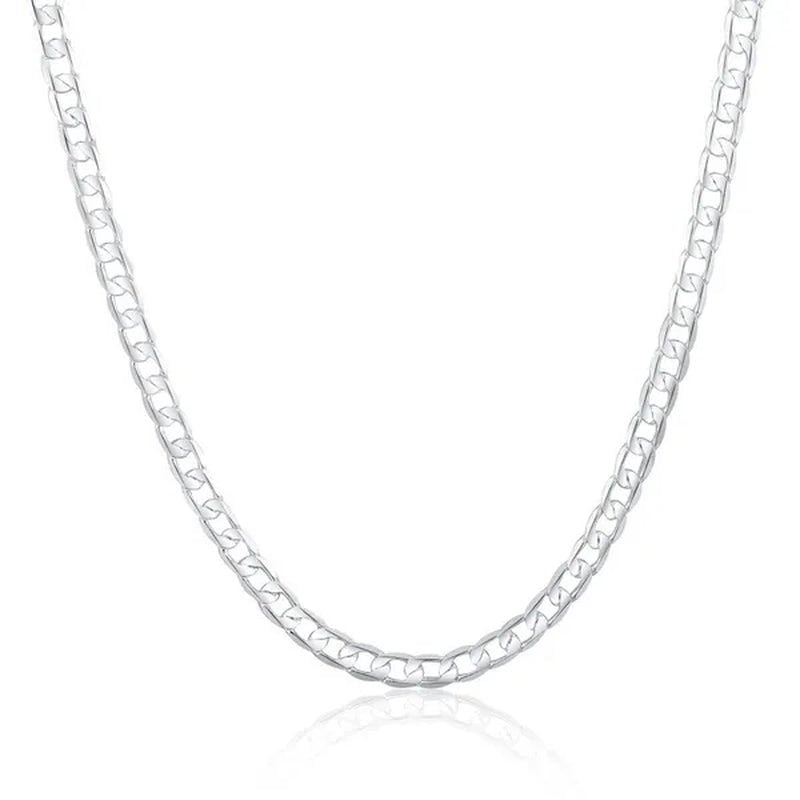 European and American Fashion 925 Sterling Silver Italian Curb Link Chain Necklace Bracelet 925 Silver High Quality Jewelry Sets for Women and Men - WORLD TIME VISITS