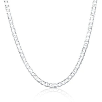 European and American Fashion 925 Sterling Silver Italian Curb Link Chain Necklace Bracelet 925 Silver High Quality Jewelry Sets for Women and Men - WORLD TIME VISITS