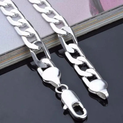 European and American Fashion 925 Sterling Silver Italian Curb Link Chain Necklace Bracelet 925 Silver High Quality Jewelry Sets for Women and Men