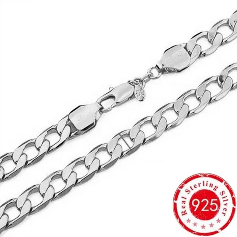 European and American Fashion 925 Sterling Silver Italian Curb Link Chain Necklace Bracelet 925 Silver High Quality Jewelry Sets for Women and Men