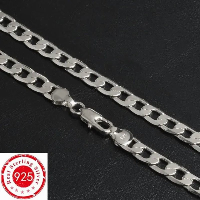 European and American Fashion 925 Sterling Silver Italian Curb Link Chain Necklace Bracelet 925 Silver High Quality Jewelry Sets for Women and Men