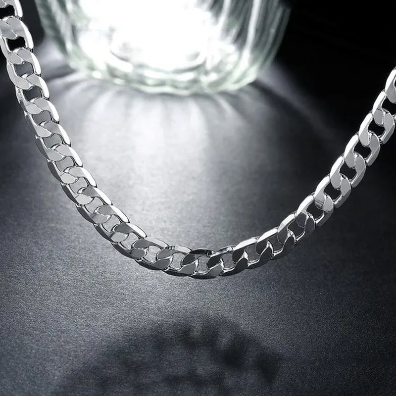 European and American Fashion 925 Sterling Silver Italian Curb Link Chain Necklace Bracelet 925 Silver High Quality Jewelry Sets for Women and Men