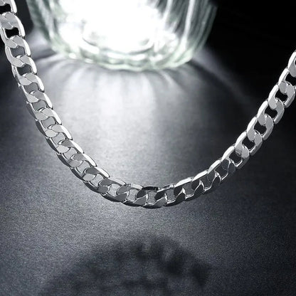 European and American Fashion 925 Sterling Silver Italian Curb Link Chain Necklace Bracelet 925 Silver High Quality Jewelry Sets for Women and Men