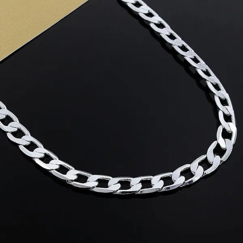 European and American Fashion 925 Sterling Silver Italian Curb Link Chain Necklace Bracelet 925 Silver High Quality Jewelry Sets for Women and Men