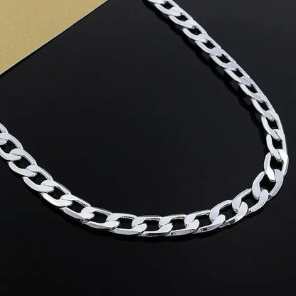 European and American Fashion 925 Sterling Silver Italian Curb Link Chain Necklace Bracelet 925 Silver High Quality Jewelry Sets for Women and Men