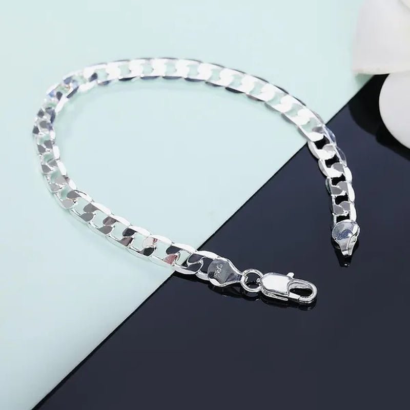 European and American Fashion 925 Sterling Silver Italian Curb Link Chain Necklace Bracelet 925 Silver High Quality Jewelry Sets for Women and Men