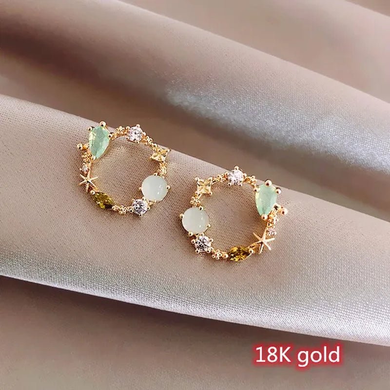 European Style 18K Small Circle Earrings 925 Silver Needle Wreath Simple Colored Diamond Earrings Small Earrings - WORLD TIME VISITS