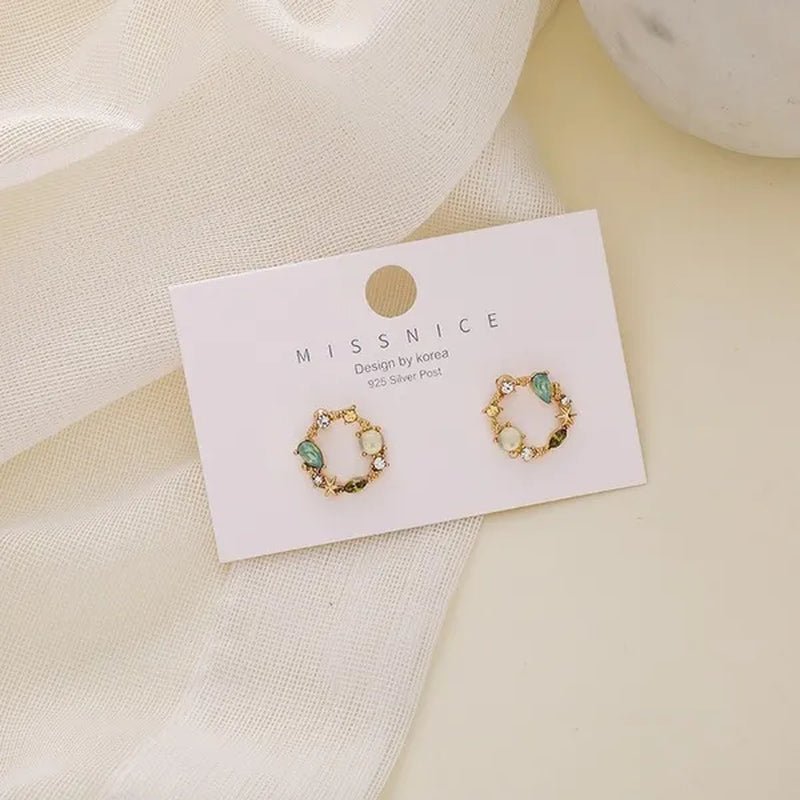 European Style 18K Small Circle Earrings 925 Silver Needle Wreath Simple Colored Diamond Earrings Small Earrings