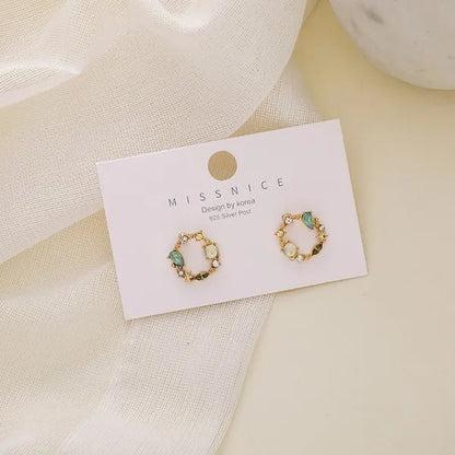 European Style 18K Small Circle Earrings 925 Silver Needle Wreath Simple Colored Diamond Earrings Small Earrings