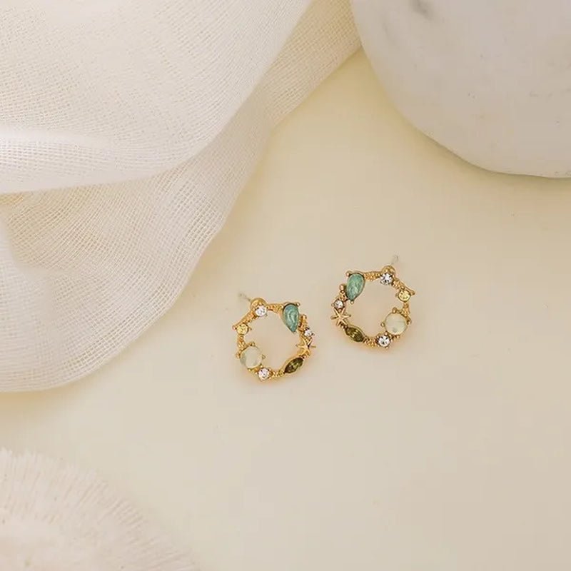 European Style 18K Small Circle Earrings 925 Silver Needle Wreath Simple Colored Diamond Earrings Small Earrings