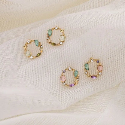 European Style 18K Small Circle Earrings 925 Silver Needle Wreath Simple Colored Diamond Earrings Small Earrings