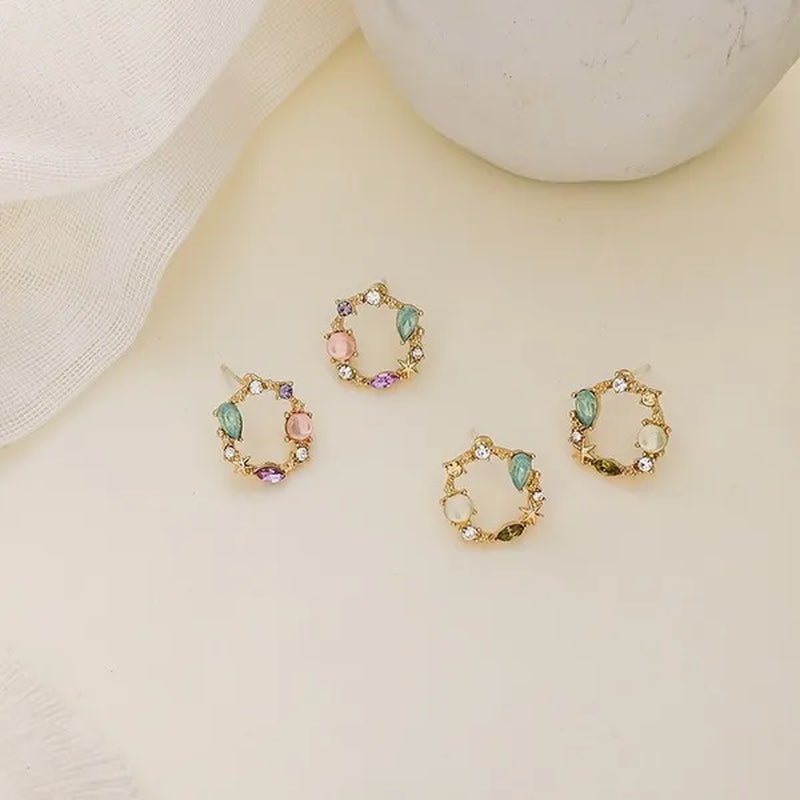 European Style 18K Small Circle Earrings 925 Silver Needle Wreath Simple Colored Diamond Earrings Small Earrings