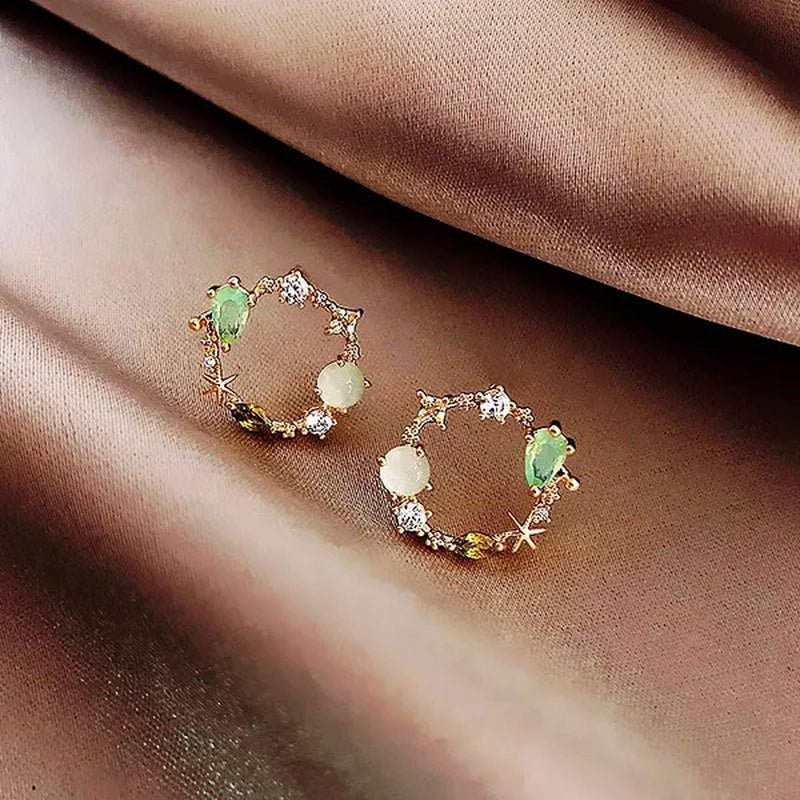 European Style 18K Small Circle Earrings 925 Silver Needle Wreath Simple Colored Diamond Earrings Small Earrings - WORLD TIME VISITS