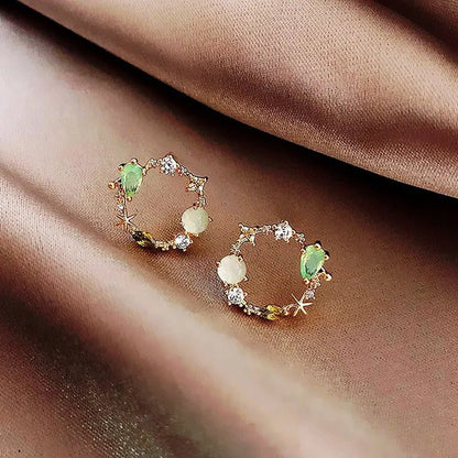 European Style 18K Small Circle Earrings 925 Silver Needle Wreath Simple Colored Diamond Earrings Small Earrings - WORLD TIME VISITS