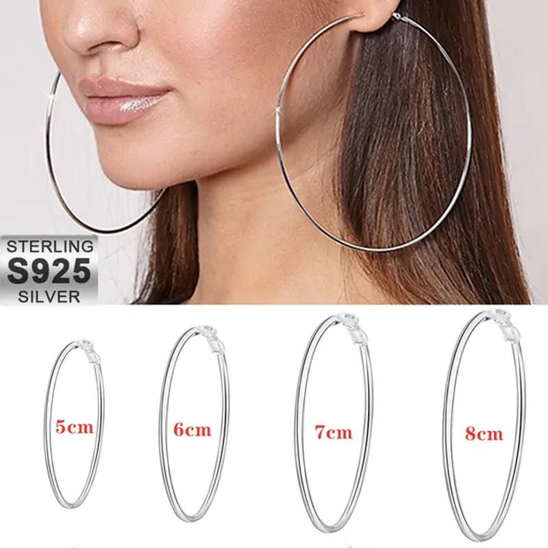 Exaggerate Big Smooth Circle Hoop Earrings, 925 Sterling Silver round Loop Earrings for Women Wedding Engagement Party Fashion Jewelry - WORLD TIME VISITS