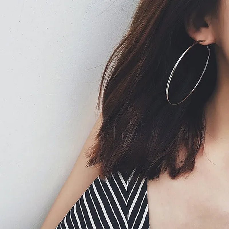 Exaggerate Big Smooth Circle Hoop Earrings, 925 Sterling Silver round Loop Earrings for Women Wedding Engagement Party Fashion Jewelry - WORLD TIME VISITS