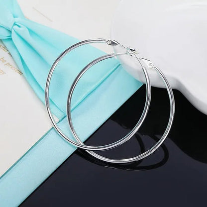 Exaggerate Big Smooth Circle Hoop Earrings, 925 Sterling Silver round Loop Earrings for Women Wedding Engagement Party Fashion Jewelry