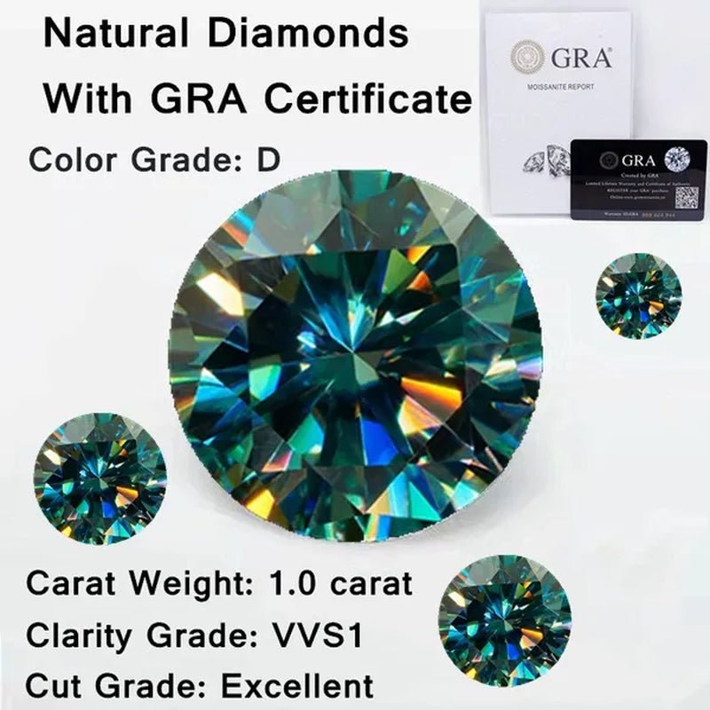 Excellent Moissanite With Certificate Brilliant Loose Moissanite Blue Green Color Round Cut Diamond 6.5 MM 1CT - WORLD TIME VISITS