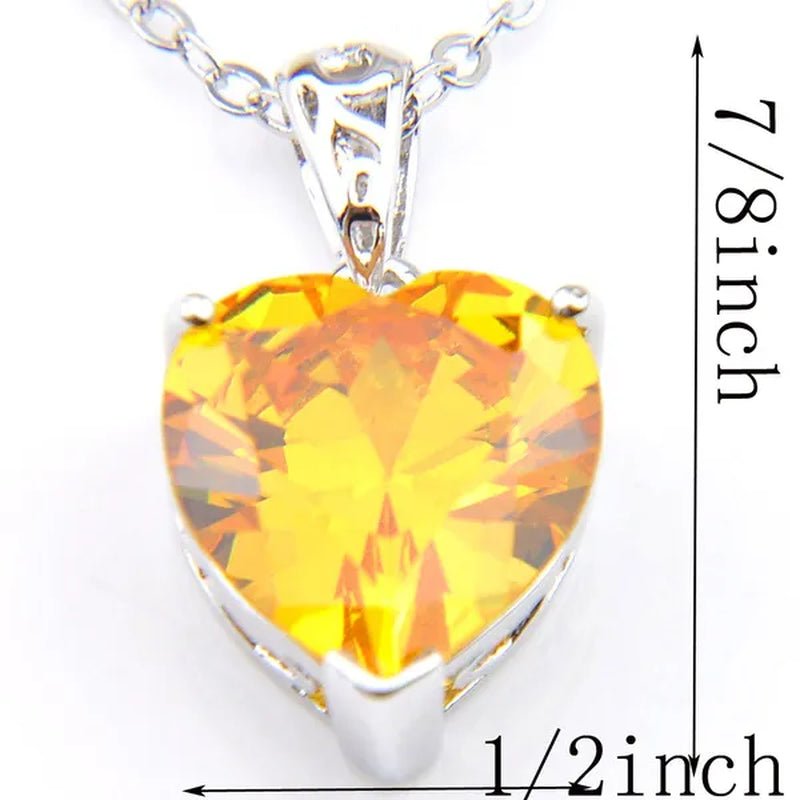 Excellent Shine Heart Fire Royal Citrine Yellow Cubic Zirconia Gems Silver Pendant Necklace - WORLD TIME VISITS