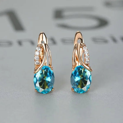 Exquisite 18K Gold Filled Oval Cut Aquamarine Clip On Earrings Woman Huggie Stud Christmas Birthday Gift Diamond Jewelry Bridal Lady Earrings
