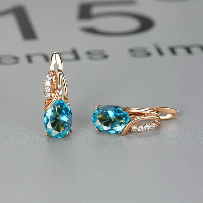 Exquisite 18K Gold Filled Oval Cut Aquamarine Clip On Earrings Woman Huggie Stud Christmas Birthday Gift Diamond Jewelry Bridal Lady Earrings