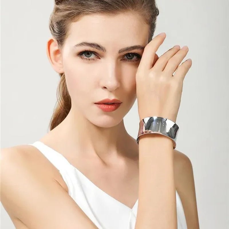 Exquisite 925 Silver Color Smooth Wide Open Bangle Bracelets for Women Man Fashion Party Wedding Jewelry Valentine'S Gift - WORLD TIME VISITS