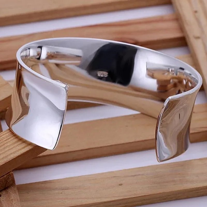 Exquisite 925 Silver Color Smooth Wide Open Bangle Bracelets for Women Man Fashion Party Wedding Jewelry Valentine'S Gift