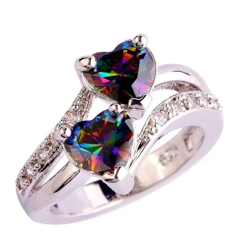 Exquisite 925 Sterling Silver Double Love Heart Rings Natural Sapphire Gemstones Crystal Diamond Wedding Engagement Ring Jewelry Accessories - WORLD TIME VISITS