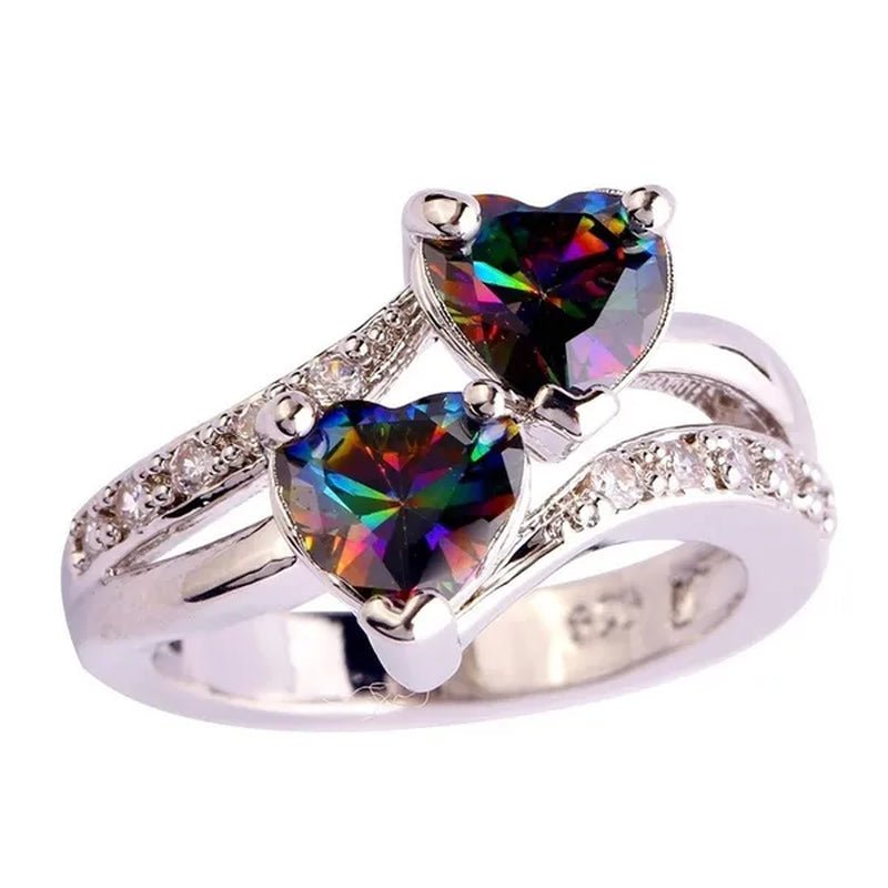 Exquisite 925 Sterling Silver Double Love Heart Rings Natural Sapphire Gemstones Crystal Diamond Wedding Engagement Ring Jewelry Accessories