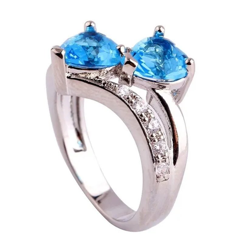 Exquisite 925 Sterling Silver Double Love Heart Rings Natural Sapphire Gemstones Crystal Diamond Wedding Engagement Ring Jewelry Accessories