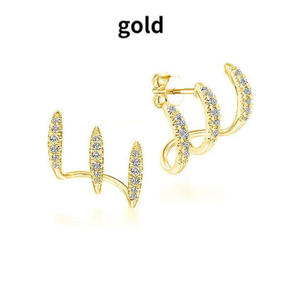 Exquisite and fashionable new Earrings 925 sterling silver diamond inlaid Advanced Design Earrings 18 K gold three-layer arc Earrings