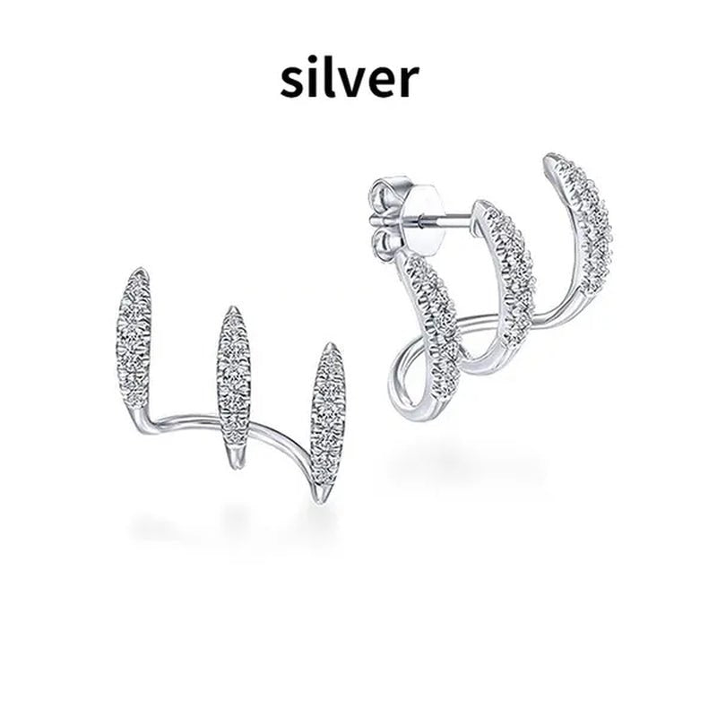 Exquisite and fashionable new Earrings 925 sterling silver diamond inlaid Advanced Design Earrings 18 K gold three-layer arc Earrings
