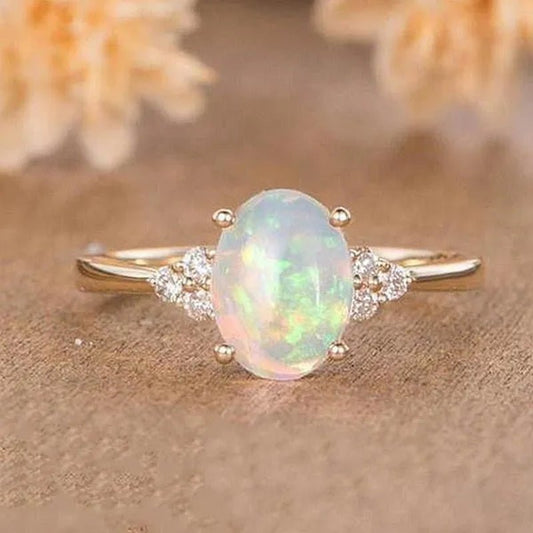 Exquisite and Fashionable White Stone Opal Rings for Women Mother's Day Zircon Ring European and American Bridal Party Wedding Engagement Ring Anniversary Party Birthday Family Gift Jewelry - WORLD TIME VISITS