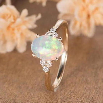 Exquisite and Fashionable White Stone Opal Rings for Women Mother's Day Zircon Ring European and American Bridal Party Wedding Engagement Ring Anniversary Party Birthday Family Gift Jewelry - WORLD TIME VISITS