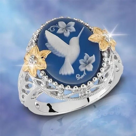 Exquisite Bridal Alloy Ring White Bird Pigeon Dove Blue Wax Diamond Jewelry Solid Flower Exaggerated Engagement Cocktail Party Wedding Band Rings for Women Size 6 - 10 - WORLD TIME VISITS