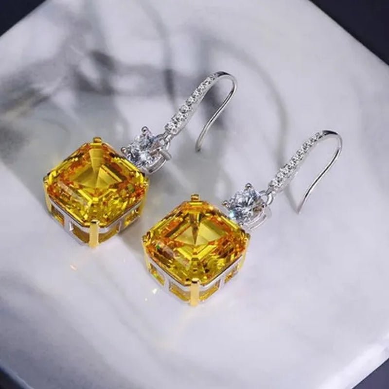 Exquisite Citrine Dangle 925 Sterling Silver Hanging Hook Earrings for Women Bridal Wedding Earrings Accessories