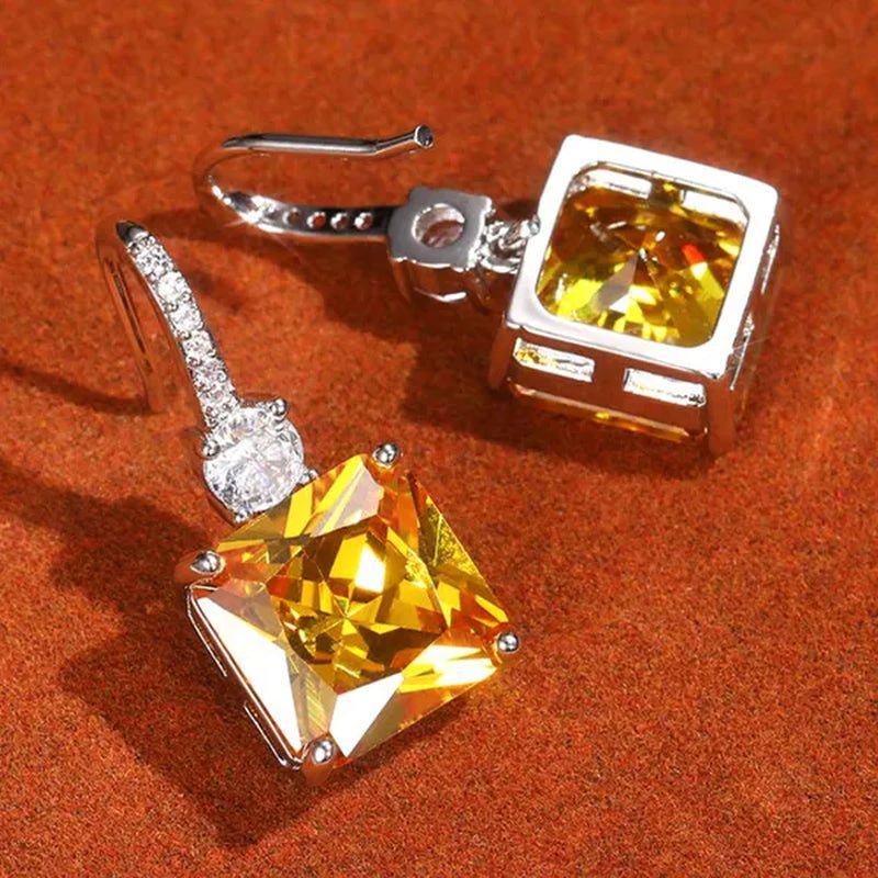 Exquisite Citrine Dangle 925 Sterling Silver Hanging Hook Earrings for Women Bridal Wedding Earrings Accessories - WORLD TIME VISITS