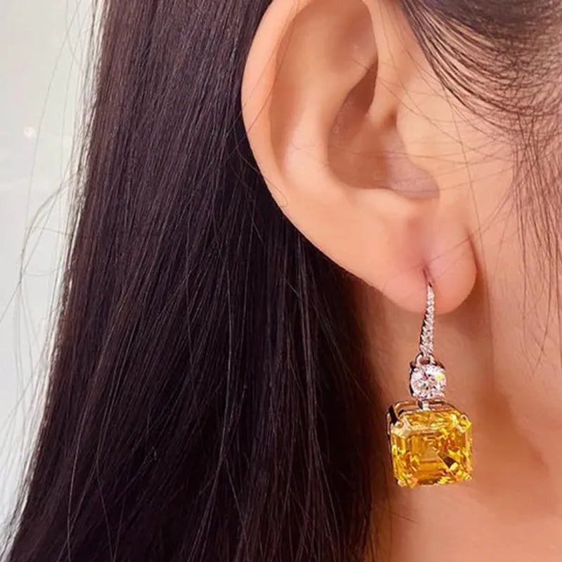 Exquisite Citrine Dangle 925 Sterling Silver Hanging Hook Earrings for Women Bridal Wedding Earrings Accessories