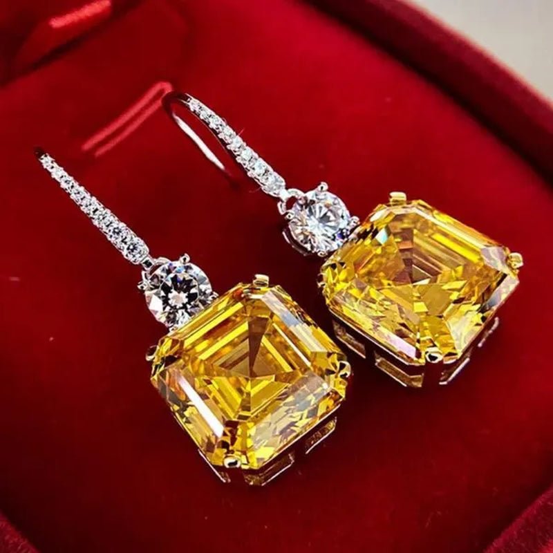 Exquisite Citrine Dangle 925 Sterling Silver Hanging Hook Earrings for Women Bridal Wedding Earrings Accessories