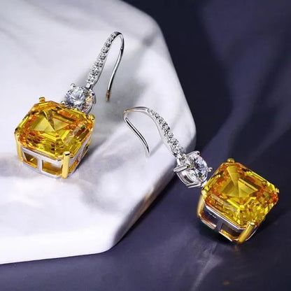 Exquisite Citrine Dangle 925 Sterling Silver Hanging Hook Earrings for Women Bridal Wedding Earrings Accessories