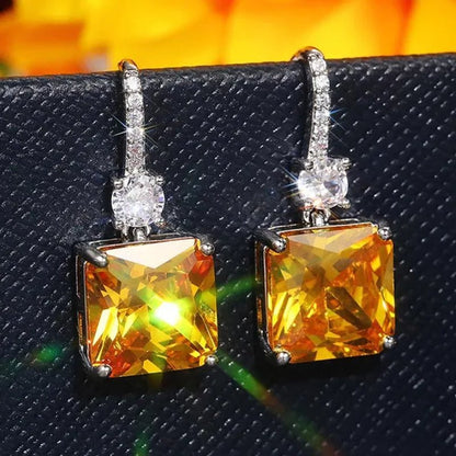 Exquisite Citrine Dangle 925 Sterling Silver Hanging Hook Earrings for Women Bridal Wedding Earrings Accessories