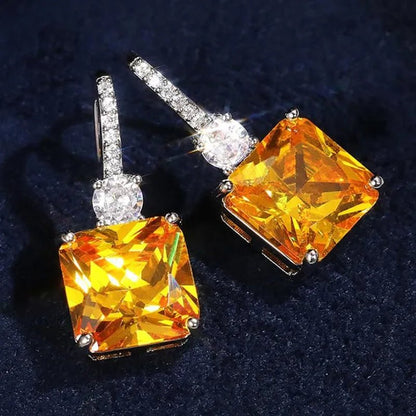 Exquisite Citrine Dangle 925 Sterling Silver Hanging Hook Earrings for Women Bridal Wedding Earrings Accessories - WORLD TIME VISITS