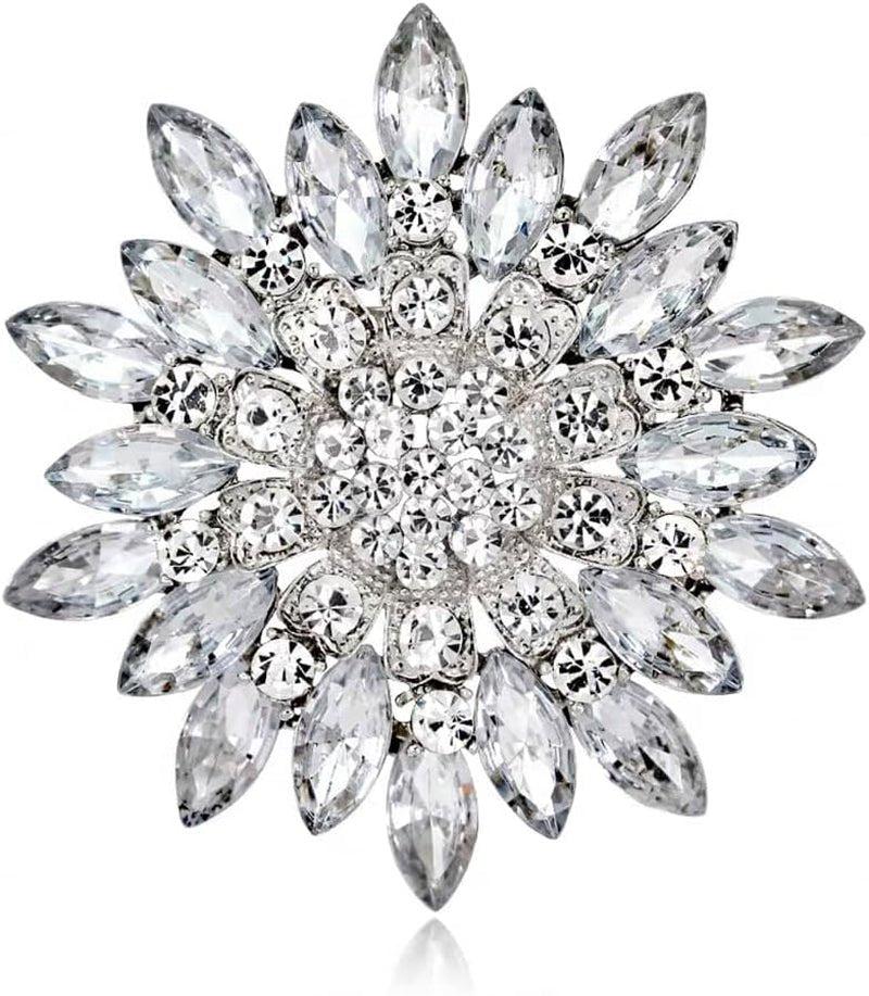 Exquisite Crystal Flower Corsage Bouquet Brooch Pin for Women Girls Rhinestone Floral Lapel Pins Clip Sweater Coat Scarves Dress Suit Badges Brooches Pins Fashion Jewelry Gifts Wedding - WORLD TIME VISITS
