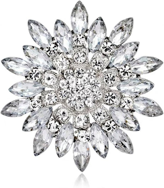 Exquisite Crystal Flower Corsage Bouquet Brooch Pin for Women Girls Rhinestone Floral Lapel Pins Clip Sweater Coat Scarves Dress Suit Badges Brooches Pins Fashion Jewelry Gifts Wedding - WORLD TIME VISITS